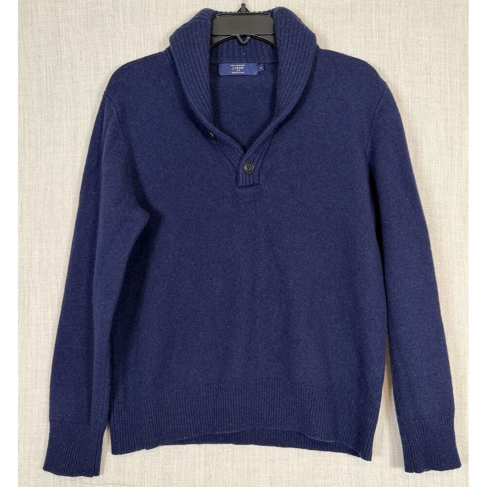 J. Crew Mens Shawl Neck Jumper Sweater Mens Medium NavyLambswool Academia Preppy